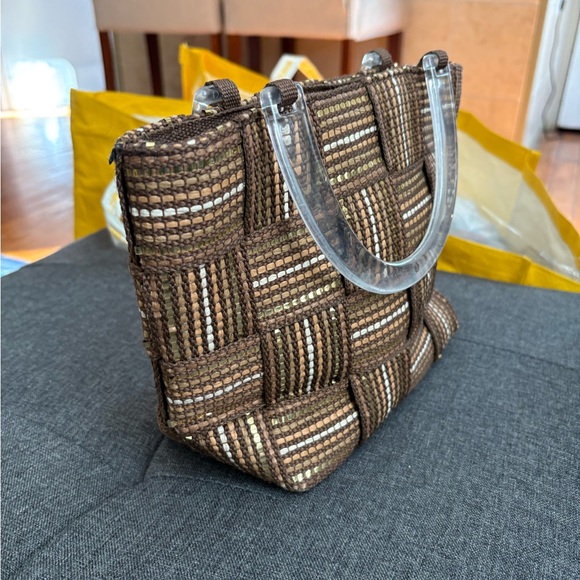 M & G Bertini Vintage Woven Paperbag Purse Lucite Handles Made in Italy 11.5” - Picture 13 of 16
